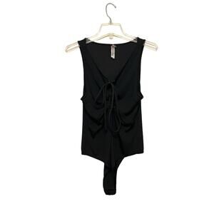 Intimately FP Free People Sleeveless Tie Front Bodysuit Size Large Black Ribbed‎